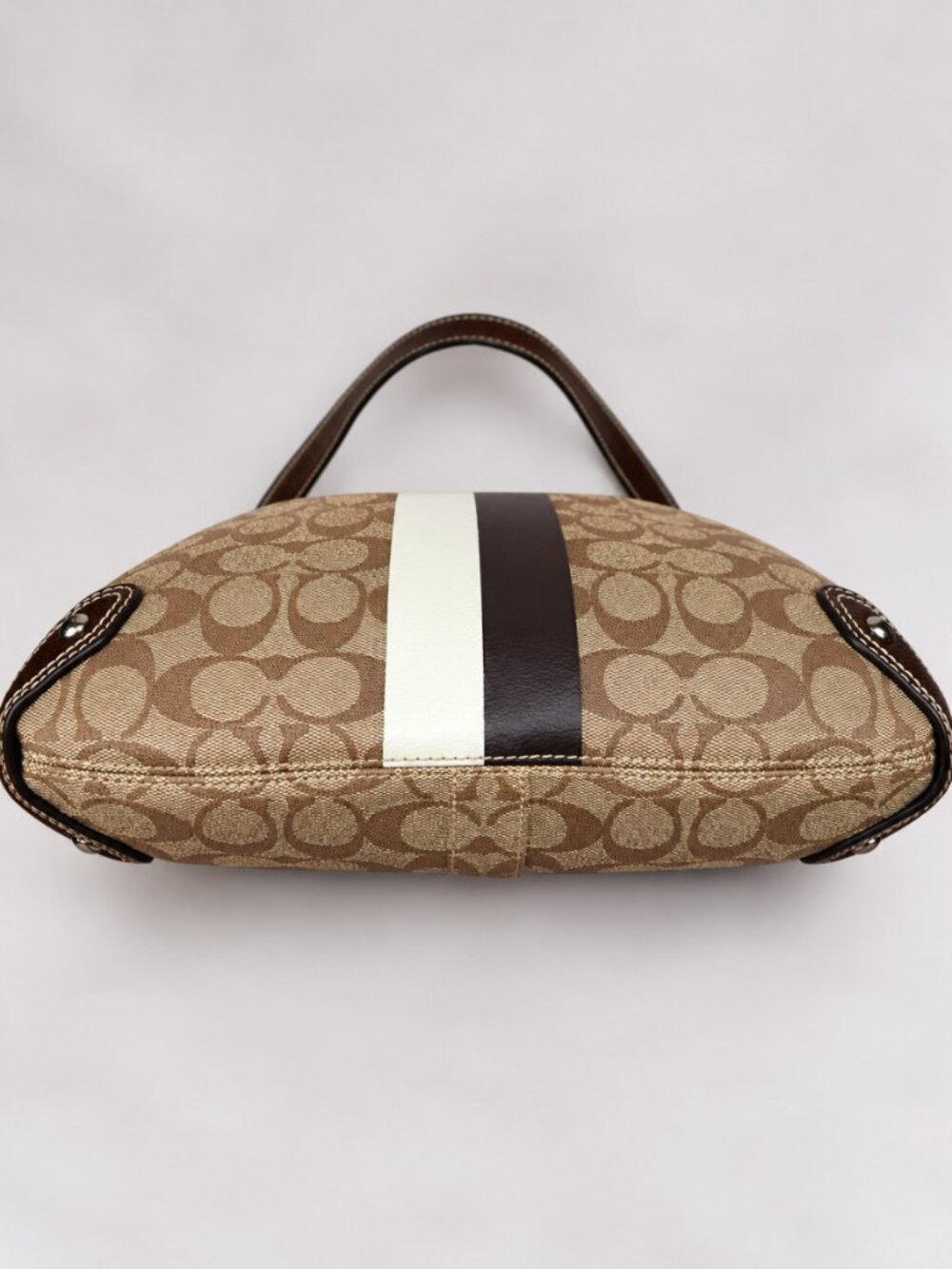 Coach Signature Stripe Chelsea Hobo Shoulder Bag F14476 Khaki Brown - Picture 8 of 13
